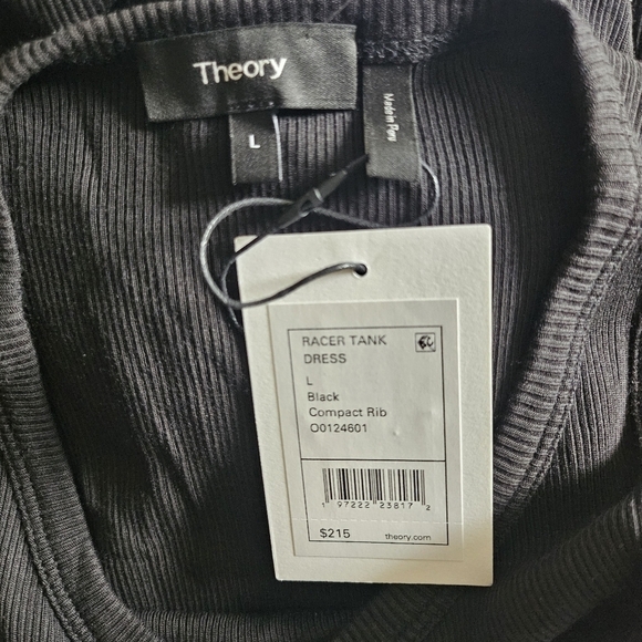 New Theory Racer Tank Ribbed Modal/Cotton  Black Tank Midi Dress NWT Large - Picture 10 of 12